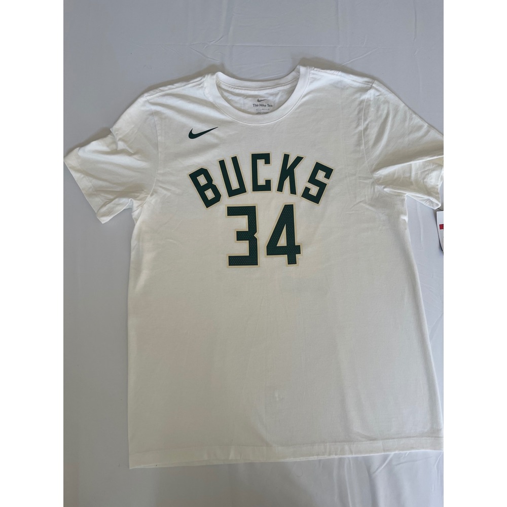 Nike Milwaukee Bucks Giannis Antetokounmpo 34 NBA White T-Shirt Mens Large